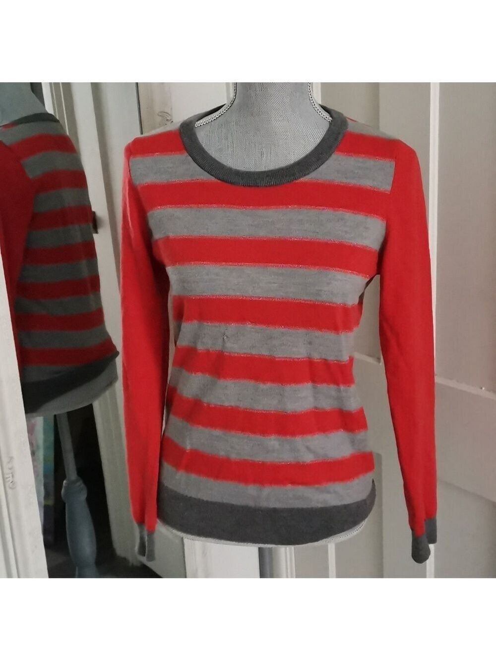 Banana Republic Wheres Waldo orange/gray striped sweater. 100% merino wool. M
